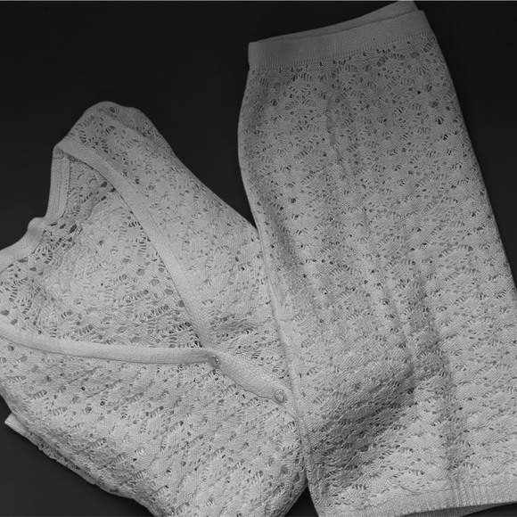 White Cover Up Crochet Sets Two Piece Women Skirt Set Summer Beach Coverup - Picture 5 of 7